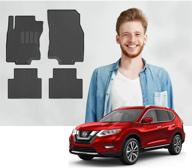 🚗 настроенные полимерные коврики nissan rogue для любой погоды - максимальная защита с элегантным видом - на переднем и втором ряду (4 шт.) (черные) - подходит для моделей 2014-2020 логотип