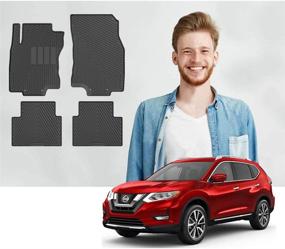 img 4 attached to 🚗 Настроенные полимерные коврики Nissan Rogue для любой погоды - максимальная защита с элегантным видом - на переднем и втором ряду (4 шт.) (Черные) - подходит для моделей 2014-2020