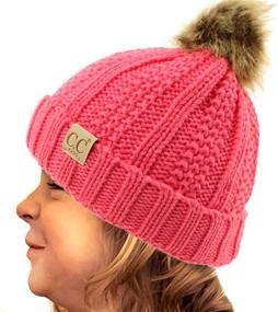 img 2 attached to CC Kids 2-7 Sherpa Lined Pompom Knit Beanie Cap Hat - Thick and Stretchy