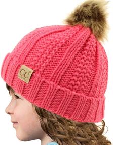 img 3 attached to CC Kids 2-7 Sherpa Lined Pompom Knit Beanie Cap Hat - Thick and Stretchy