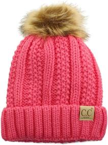 img 4 attached to CC Kids 2-7 Sherpa Lined Pompom Knit Beanie Cap Hat - Thick and Stretchy