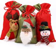 🎄 newzjqh 3 santa sack/santa claus/snowman/elk: festive drawstring bags for christmas gifts - 15 x 8 inches (3pcs) logo