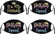 🎂 stylish 4-piece printed face covering set for birthdays with adjustable ear loops and nose clip - ideal for men, women, teens, balaclava bandana cloth decorative logo