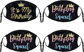 img 4 attached to 🎂 Stylish 4-Piece Printed Face Covering Set for Birthdays with Adjustable Ear Loops and Nose Clip - Ideal for Men, Women, Teens, Balaclava Bandana Cloth Decorative