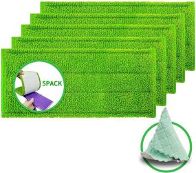 img 4 attached to 5pcs Microfiber Reusable Mop Pads Compatible with Swiffer WetJet - 12 Inch, Durable, Washable, Green - Ideal for Wet or Dry Floor Cleaning, Home/Office Supplies