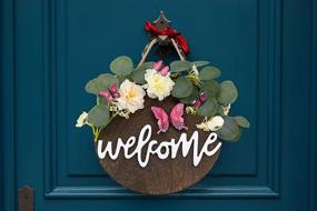 img 1 attached to Elegant Eucalyptus Wreath Welcome Sign: Charming Farmhouse Decor for Front Door, Wall, and Porch