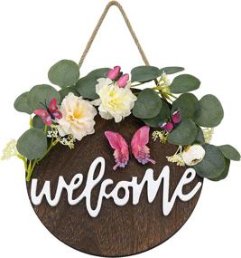 img 4 attached to Elegant Eucalyptus Wreath Welcome Sign: Charming Farmhouse Decor for Front Door, Wall, and Porch