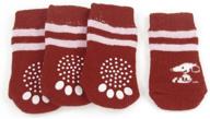 medium red/pink jardin 4-piece paw print warm pet dog puppy socks with non-slip bottom логотип