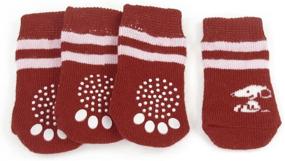 img 1 attached to Medium Red/Pink Jardin 4-Piece Paw Print Warm Pet Dog Puppy Socks with Non-Slip Bottom