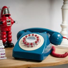 img 1 attached to 📞 Vintage Wild Wood Rotary Landline Phone for Home in Petrol Blue - Retro Design at Its Finest