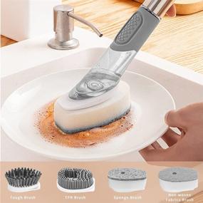 img 1 attached to 🧽 Dish Cleaning Brush Set with Soap Dispenser, 4 Replacement Heads, and Storage Holder - Grey