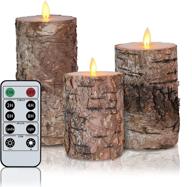 🕯️ birch flameless candles - real wax flickering led pillar candles with battery operated moving flame, set of h4"5"6" xd3" - includes 10 key remote timer логотип