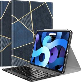 img 4 attached to 💙 MoKo Keyboard Case for iPad Air 4th Gen 2020 - iPad Air 4 Case with Apple Pencil 2 Charging Support - Detachable Bluetooth Keyboard Stand Cover for 10.9" iPad 2020 - Geometric Dark Blue