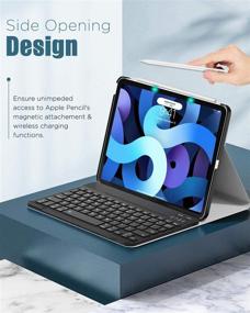 img 1 attached to 💙 MoKo Keyboard Case for iPad Air 4th Gen 2020 - iPad Air 4 Case with Apple Pencil 2 Charging Support - Detachable Bluetooth Keyboard Stand Cover for 10.9" iPad 2020 - Geometric Dark Blue