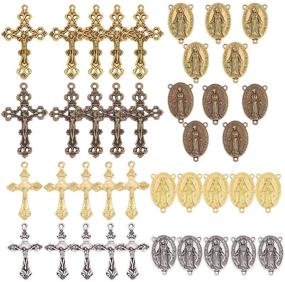 img 4 attached to 📿 SUNNYCLUE 40PCS 4-Color Tibetan Style Rosary Cross and Center Miraculous Medal with Alloy Cross Pendants and Oval Chandelier Links for DIY Rosary Beads Necklaces