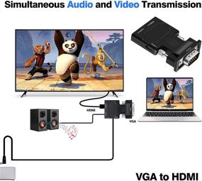 img 2 attached to 🔌 avedio links VGA к HDMI адаптер - переходник мужской к женскому для телевизора, компьютера, проектора - с аудио- и силовым кабелем - портативный размер, подключи и играй