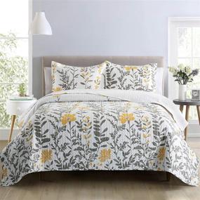 img 3 attached to King Size Lifeety Leaves Floral Bedding Quilt Set - 3 Piece Spring/Summer Coverlet Blanket