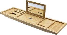 img 2 attached to Luxury Foldable Bamboo Bathtub Tray with Mirror, Retractable Bathtub Caddie Tray: Perfect Gift Idea for Loved Ones! Place Books, Integrated Tablet, Smartphone, and Wine Glass