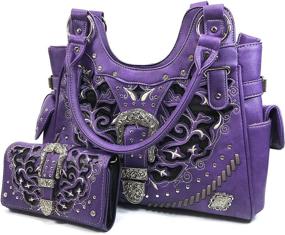 img 4 attached to 👜 Zelris Women's Tote Handbag Wallet Set with Western Gleaming Buckle and Floral Cowgirl Design, featuring Concealed Carry Purse