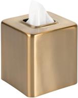 mdesign steel square tissue box cover - unity collection - soft brass: a stylish solution for vanity countertops, dressers, night stands, desks, office, and tables logo