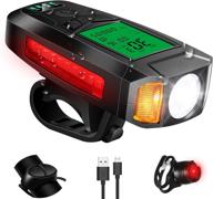 🚲 bike light set with speedometer, bicycle headlight and taillight, usb rechargeable bike computer with loud bell, waterproof, 5 lighting modes flashlight for hiking, camping, all mountain & road cycling logo