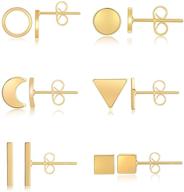 💎 set of 6 women's minimalist stud earrings: tiny dot, cube, triangle, heart, moon, and bar studs for girls logo