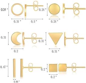 img 3 attached to 💎 Набор из 6-ти женских минималистичных сережек: маленькие точки, куб, треугольник, сердце, луна и штанги для девочек.