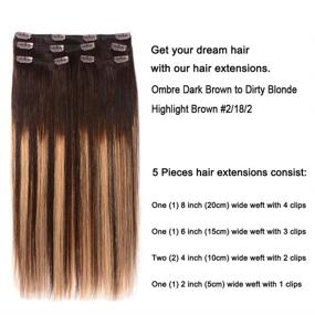 img 2 attached to 💇 16 Inch Remy Clip in Hair Extensions - Dark Brown to Dirty Blonde Ombre - Silky Straight Short Thick Real Human Hair Extensions for Women (2T18) P2, 80g