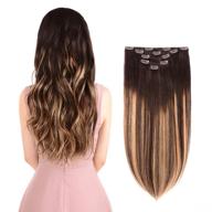 💇 16 inch remy clip in hair extensions - dark brown to dirty blonde ombre - silky straight short thick real human hair extensions for women (2t18) p2, 80g logo