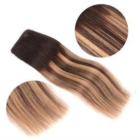 img 1 attached to 💇 16 Inch Remy Clip in Hair Extensions - Dark Brown to Dirty Blonde Ombre - Silky Straight Short Thick Real Human Hair Extensions for Women (2T18) P2, 80g