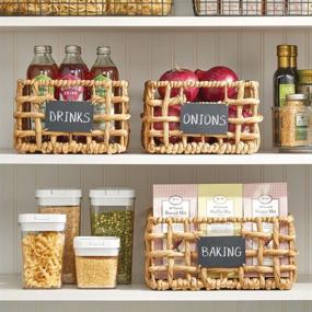 img 2 attached to 📦 mDesign 3-Pack Natural Water Hyacinth Pantry Basket Bin with Chalkboard Label - Ideal for Closet, Bedroom, Bathroom, Entryway, Office Storage