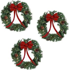 img 4 attached to Shop the Festive Nantucket 22-Inch Lighted 🎄 Christmas Wreaths - Get the 3 Wreath Set Today!