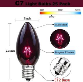 img 3 attached to Couah 25 Pack Dark Purple Black C7 Outdoor String Light Bulbs - Halloween & Christmas Replacement Bulbs, C7 String Lights Replacement Bulbs - C7/E12 Candelabra Base - 5 Watts