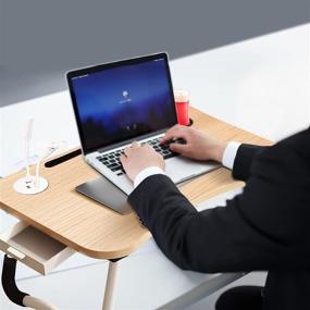 img 3 attached to 🖥️ STIMULATE Laptop Lap Desk for Bed | Fits up to 17″ Laptops | Storage Drawer | Lamp | Cup Holder | Laptop Bed Tray Table | 23.6" Foldable Laptop Desk | Laptop Stand for Working, Writing, Reading, and Breakfast