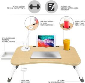 img 2 attached to 🖥️ STIMULATE Laptop Lap Desk for Bed | Fits up to 17″ Laptops | Storage Drawer | Lamp | Cup Holder | Laptop Bed Tray Table | 23.6" Foldable Laptop Desk | Laptop Stand for Working, Writing, Reading, and Breakfast