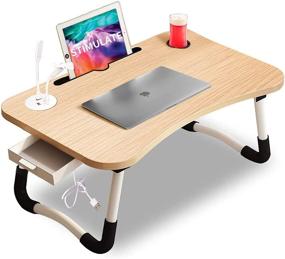 img 4 attached to 🖥️ STIMULATE Laptop Lap Desk for Bed | Fits up to 17″ Laptops | Storage Drawer | Lamp | Cup Holder | Laptop Bed Tray Table | 23.6" Foldable Laptop Desk | Laptop Stand for Working, Writing, Reading, and Breakfast