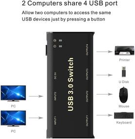 img 2 attached to 🔁 ABLEWE USB 3.0 Переключатель Selector: 4 Портовый KVM Переключатель для Мыши, Клавиатуры, Сканера, Принтера, ПК - Переключение одной кнопкой, Включает 2 пак USB кабеля