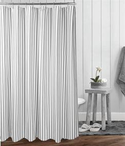 img 3 attached to 🚿 Felisa Vertical Stripe Fabric Shower Curtain, Yarn-Dyed Farmhouse Chic Style, Light Black and White, 72"x72