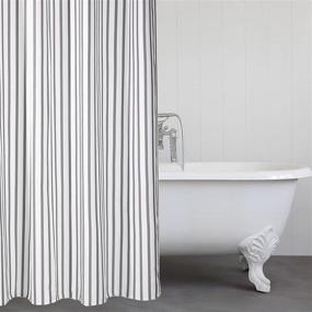 img 4 attached to 🚿 Felisa Vertical Stripe Fabric Shower Curtain, Yarn-Dyed Farmhouse Chic Style, Light Black and White, 72"x72