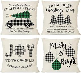 img 4 attached to Stylish PANDICORN Black Buffalo Plaid Christmas Pillow Covers - Set of 4, Farmhouse-inspired Holiday Decorations, 18x18 Throw Pillows Cases for Modern Home Decor, Buffalo Check Christmas Decor Trees Truck Ornaments