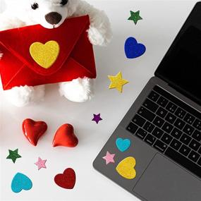 img 2 attached to 🎨 Kid's Arts & Crafts Supplies: 450 Colorful Glitter Foam Stickers - Self Adhesive Stars & Mini Heart Shapes - Ideal for Greeting Cards, Crafts, and More!