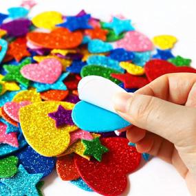 img 3 attached to 🎨 Kid's Arts & Crafts Supplies: 450 Colorful Glitter Foam Stickers - Self Adhesive Stars & Mini Heart Shapes - Ideal for Greeting Cards, Crafts, and More!