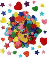 🎨 kid's arts & crafts supplies: 450 colorful glitter foam stickers - self adhesive stars & mini heart shapes - ideal for greeting cards, crafts, and more! logo