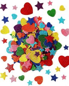 img 4 attached to 🎨 Kid's Arts & Crafts Supplies: 450 Colorful Glitter Foam Stickers - Self Adhesive Stars & Mini Heart Shapes - Ideal for Greeting Cards, Crafts, and More!