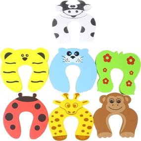 img 2 attached to 🦁 Honbay 7PCS Unique Cartoon Animal Cushion Child Safety Door Stopper Set - Childproof Curve Shaped Foam Door Stoppers