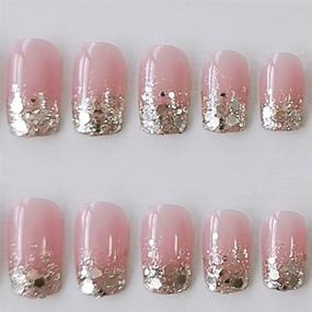 img 2 attached to 💅 Feilisa Pink Sequin Short Press on False Acrylic Nails - Full Cover Tips (24 pcs)