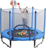 kids 5 ft trampoline - indoor outdoor toddler trampoline with built-in zipper, heavy duty steel frame, basketball hoop, rubber ball, and safety net логотип