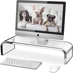 img 4 attached to 💻 QooWare Clear Acrylic Monitor Riser - Heavy-Duty 50LB Capacity - Enhance Posture & Declutter with TV, Laptop & PC Storage Organizer Stand