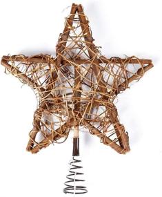 img 3 attached to 🌟 MostaShow 12'' Rattan Natural Star Tree Topper with 23Ft 50LED Warm White Copper Lights, USB Powered Farmhouse Rustic LED Light Up Tree Topper for Xmas Tree Decorations