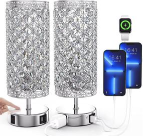 img 4 attached to 💡 Modern Touch Control Crystal Table Lamp Set with USB A+C Ports & AC Outlet - 3-Way Dimmable Bedside Lamps with LED Bulbs (Set of 2)